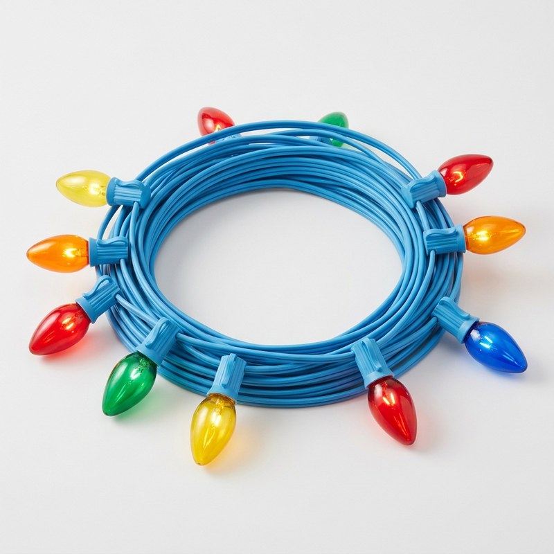 Christmas lights on a Shack Shine blue cord